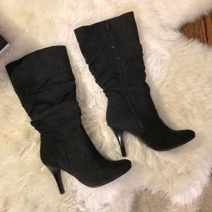 Black suede heeled boots